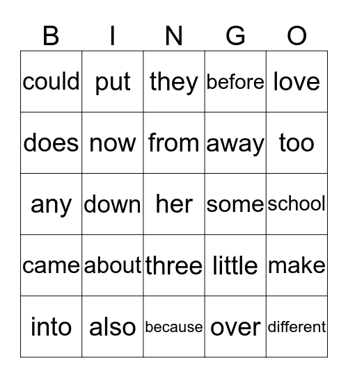 Sight words 3 and 4 Bingo Card
