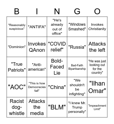 Trump Defense Bingo Card