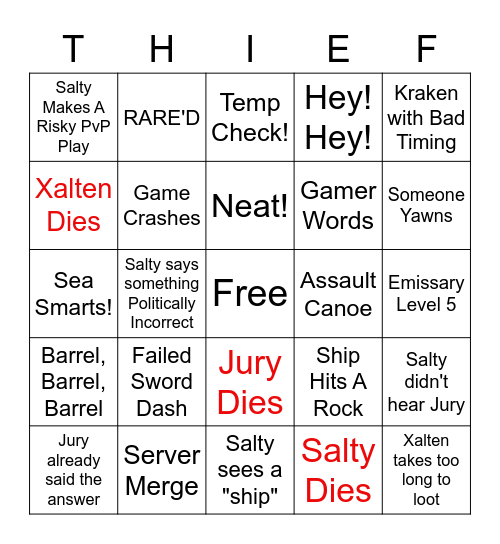 Sea of Thieves Bingo Card