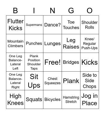 Fitness Bingo Card