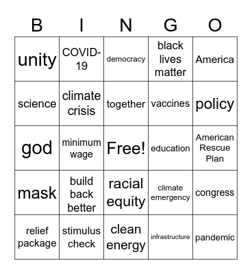 Biden State of the Union Address Bingo Card