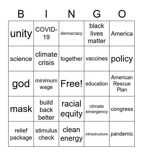 Biden State of the Union Address Bingo Card