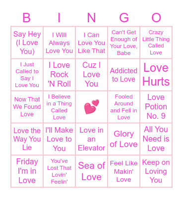 SONGS ABOUT LOVE Bingo Card