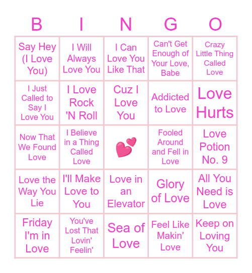 SONGS ABOUT LOVE Bingo Card