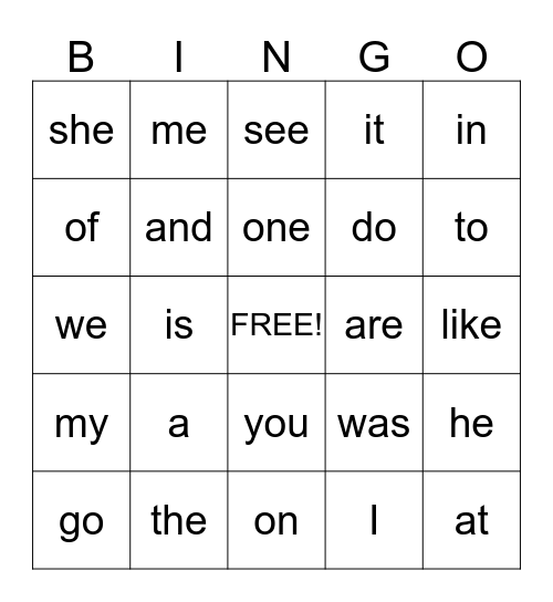 BINGO    25 word boards Bingo Card