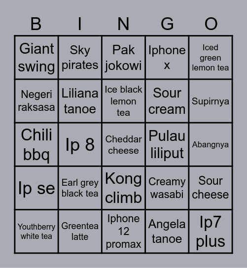 Khakii Bingo Card