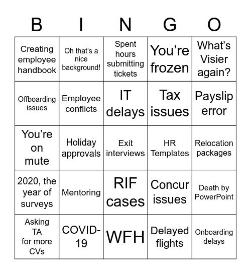 Personal PX Experiences Bingo Card
