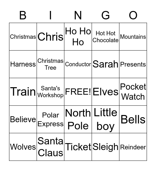 Polar Express Bingo Card