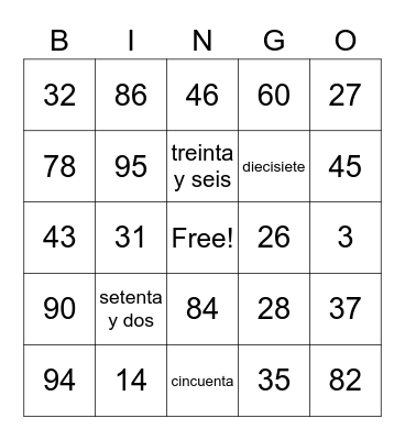 Los Números 1-100 Bingo Card