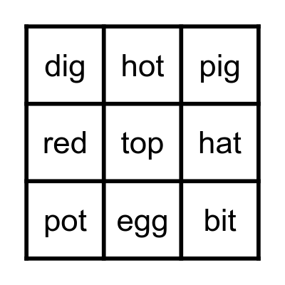 CVC Words Bingo Card