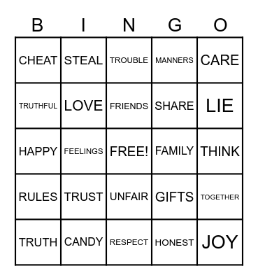 Honesty Bingo Card