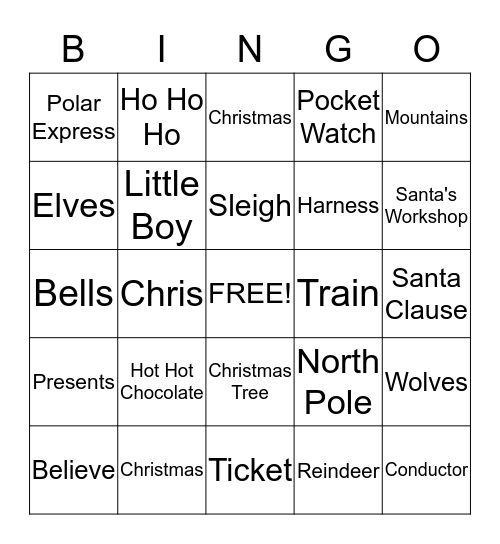 Polar Express Bingo Card