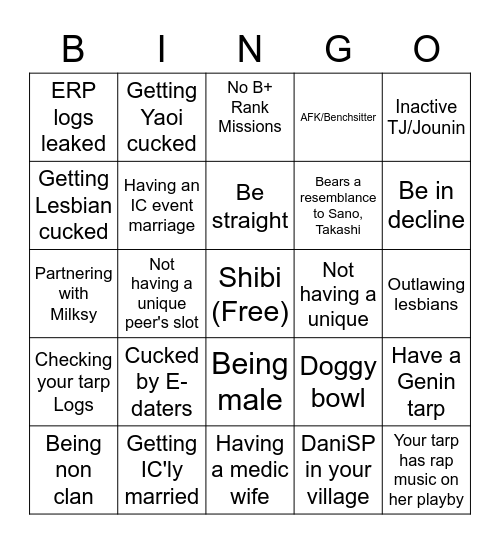 NRP cuck Bingo Card