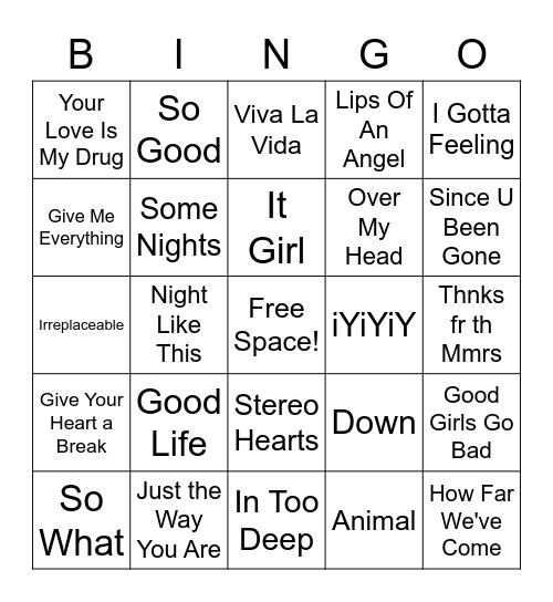 2000s Mix Music Bingo Card
