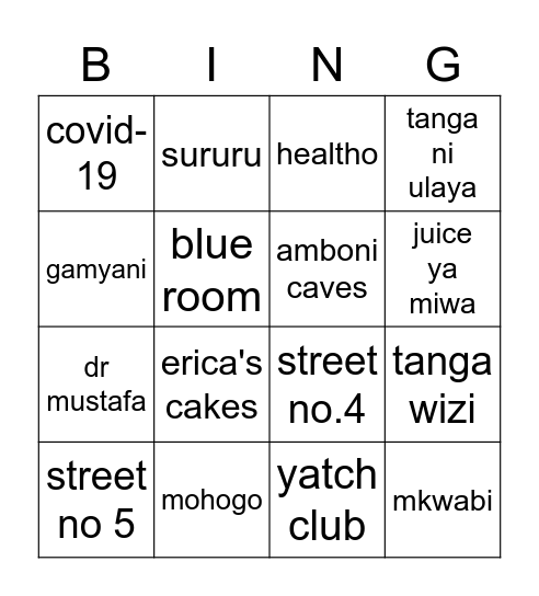 TANGA TAMBOLA Bingo Card