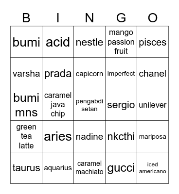 Untitled Bingo Card