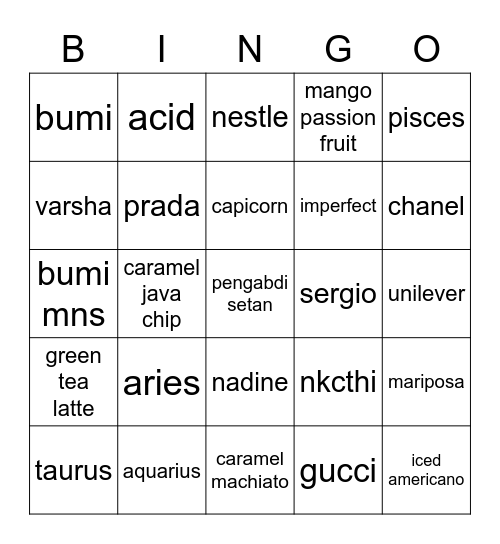 Untitled Bingo Card