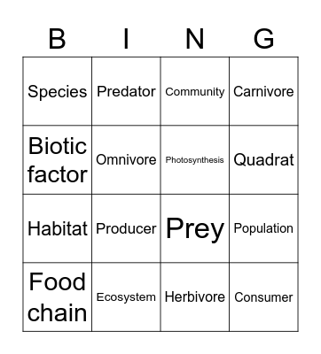 Biodiversity Bingo Card