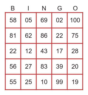 Number Bingo Card