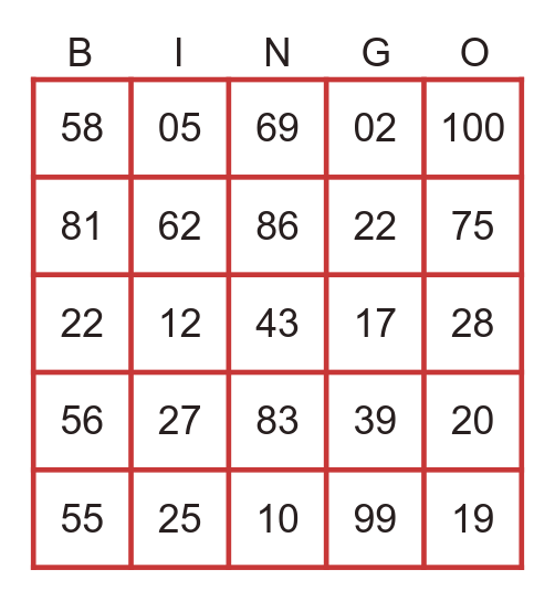 Number Bingo Card