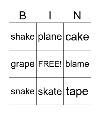a_e words Bingo Card