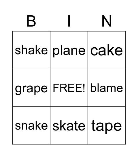 a_e words Bingo Card