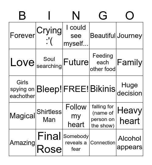 Bachelor Bingo Card