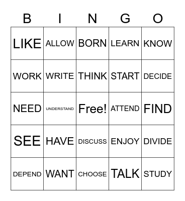ASLdeafined Verbs 1, 2, and 3 Bingo Card