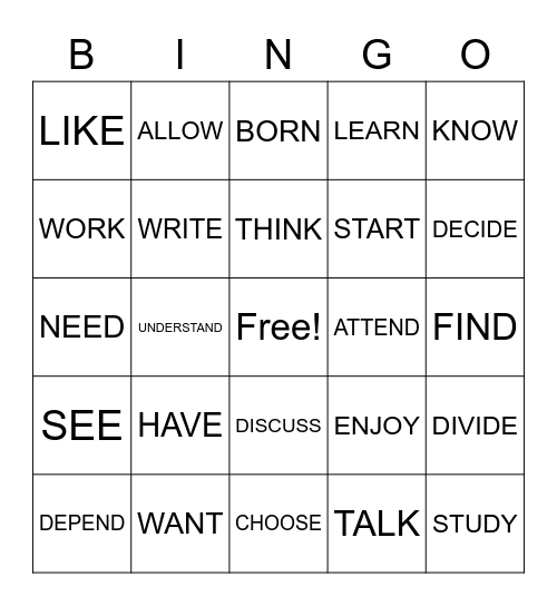 ASLdeafined Verbs 1, 2, and 3 Bingo Card