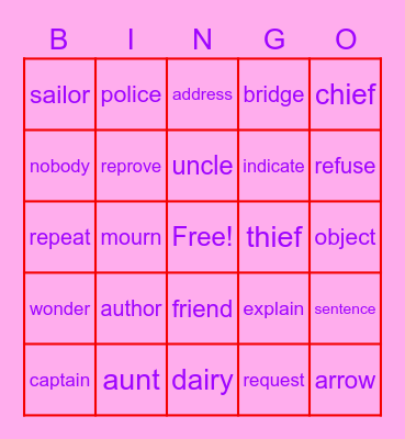 Spelling List #15 Bingo Card