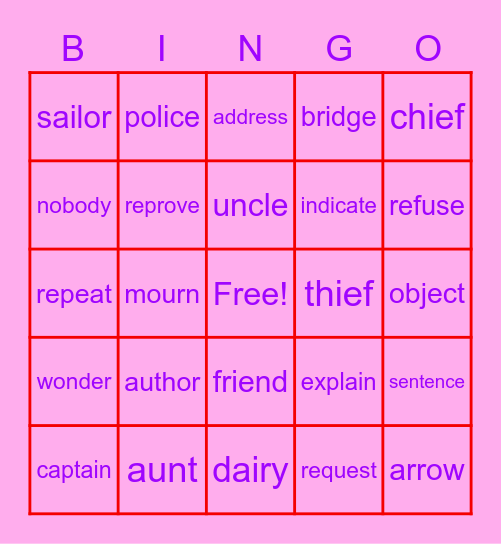 Spelling List #15 Bingo Card