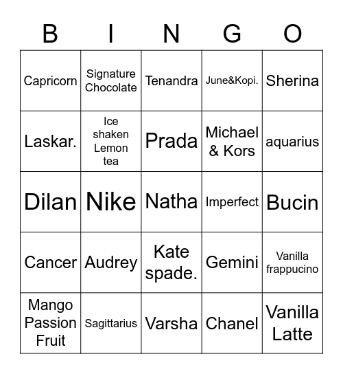 Éire's Bingo Card