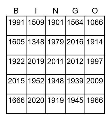 British History Bingo Card