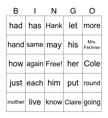 Sight Word Lesson 6 Bingo Card