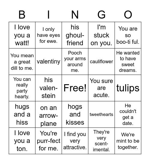 Valentine Joke Bingo Card