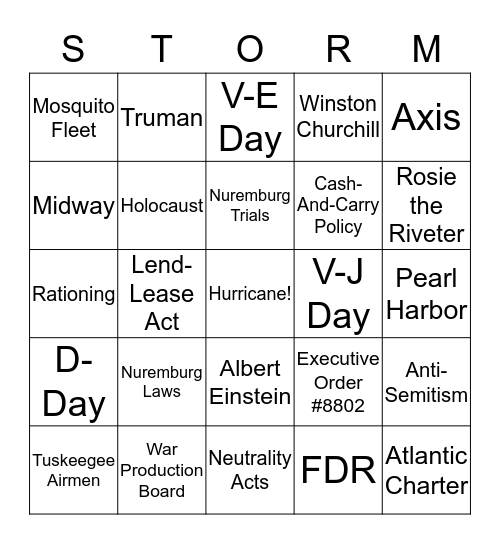 Hurricane Card Bingo Card