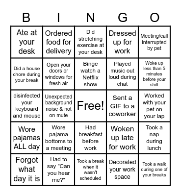 WORK AT HOME Bingo Card