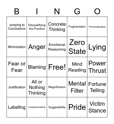 Thinking Errors Bingo Card