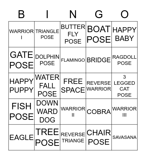 YOGA BINGO Card