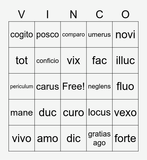 Stage 19 Vocabulary Checklist CLC Bingo Card