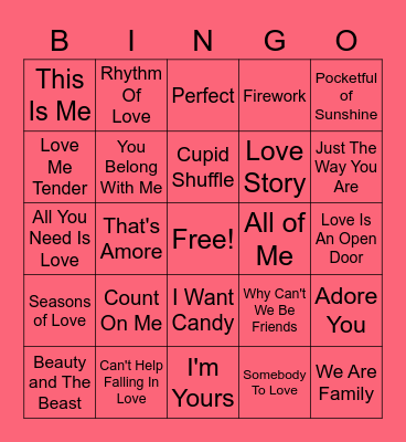 Valentine's Themed Music Bingo Card