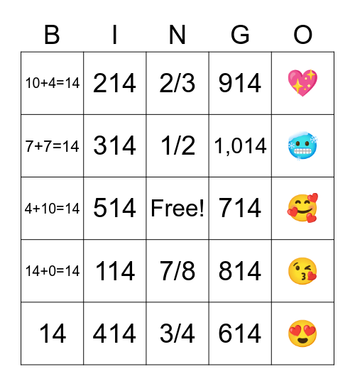 😍  Valentines 14 😍 Bingo Card