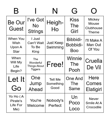 Disney Hits Bingo Card