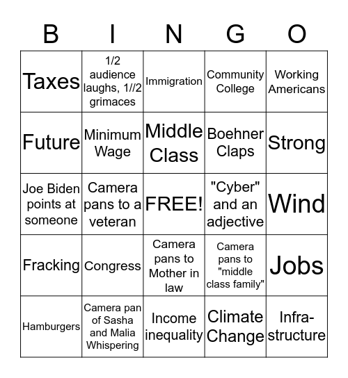 2015 State of the Union Bingo Card