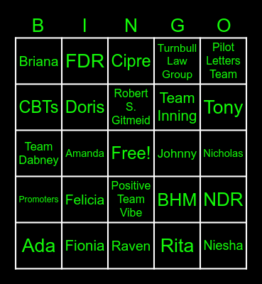 Team Bingo Card