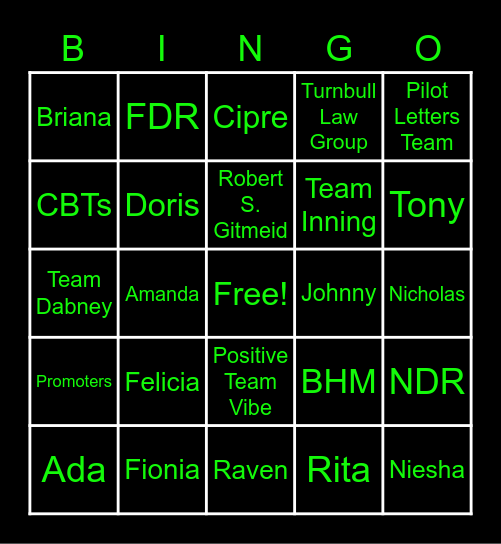 Team Bingo Card