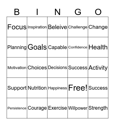 Biggest Loser Bingo Card