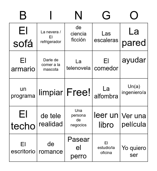 Spainsh Botad Bingo Card