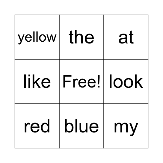 Sight Words 1 Bingo Card