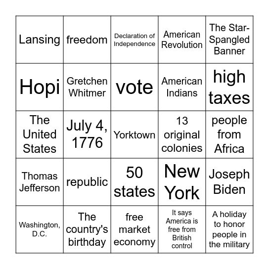 Citizenship Prep | Lesson 1-3 Bingo Card